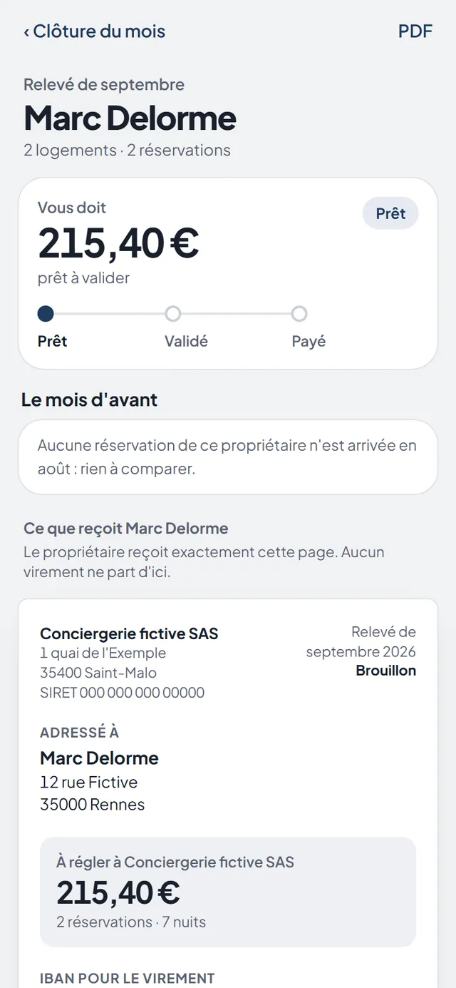 Le relevé de septembre de Marc Delorme dans l'application, prêt à valider